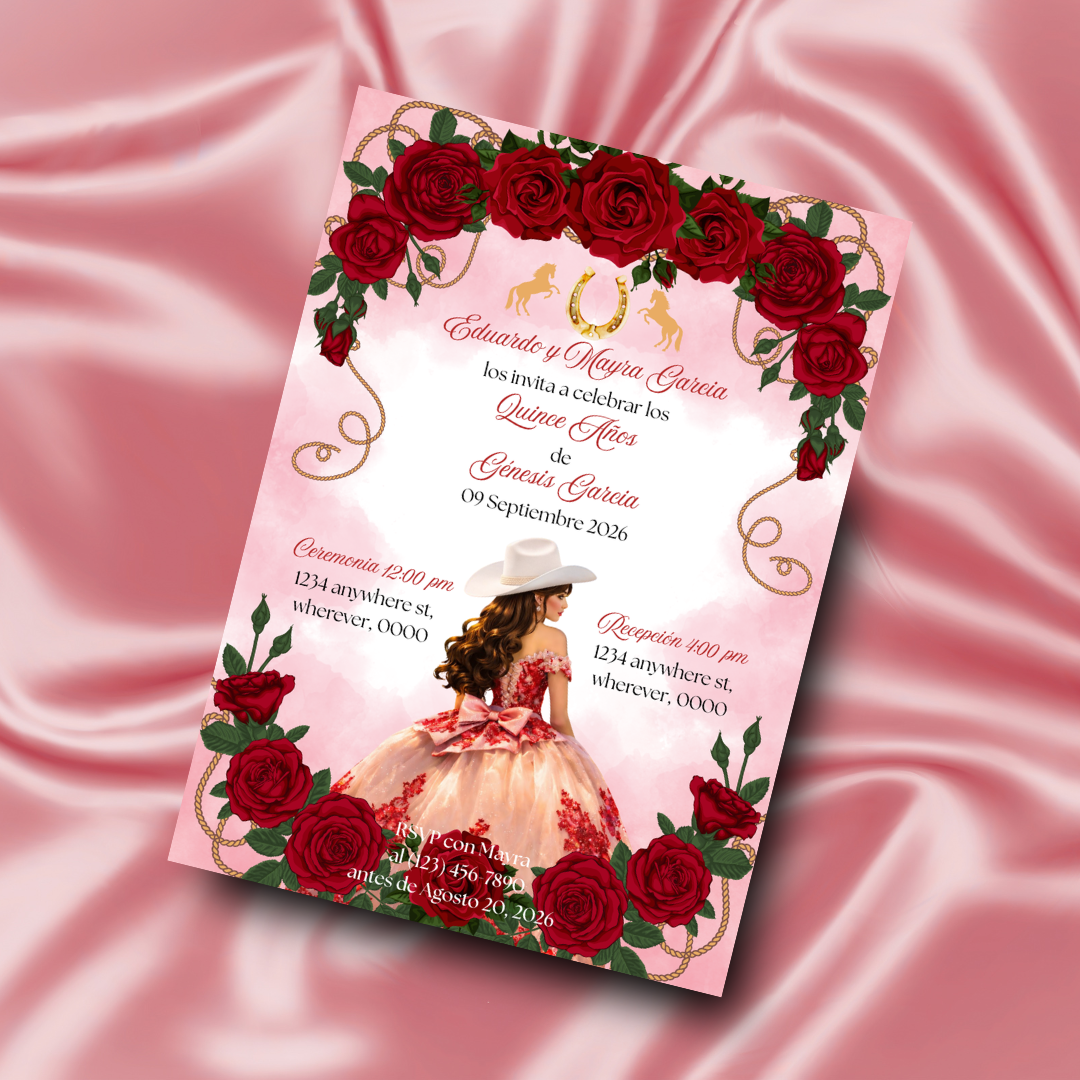 Elegante invitación floral para quinceañera | Marco dorado con rosas blancas | Invitación impresa y digital | Invitación personalizada de XV Años con sobres (Copia) (Copia) (Copia) (Copia) (Copia) (Copia) (Copia) (Copia) (Copia) (Copia)