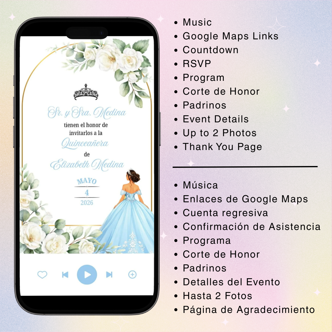 Sitio web todo en uno para invitaciones de quinceañera + confirmación de asistencia